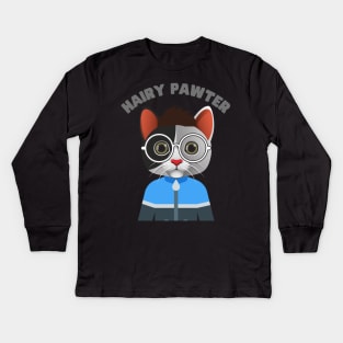 Hairy Pawter, cats, Kitten, Kitty, Cat lover, Animal, Pet, Funny, Funny Cat, Glasses, Track suit, Kids Long Sleeve T-Shirt